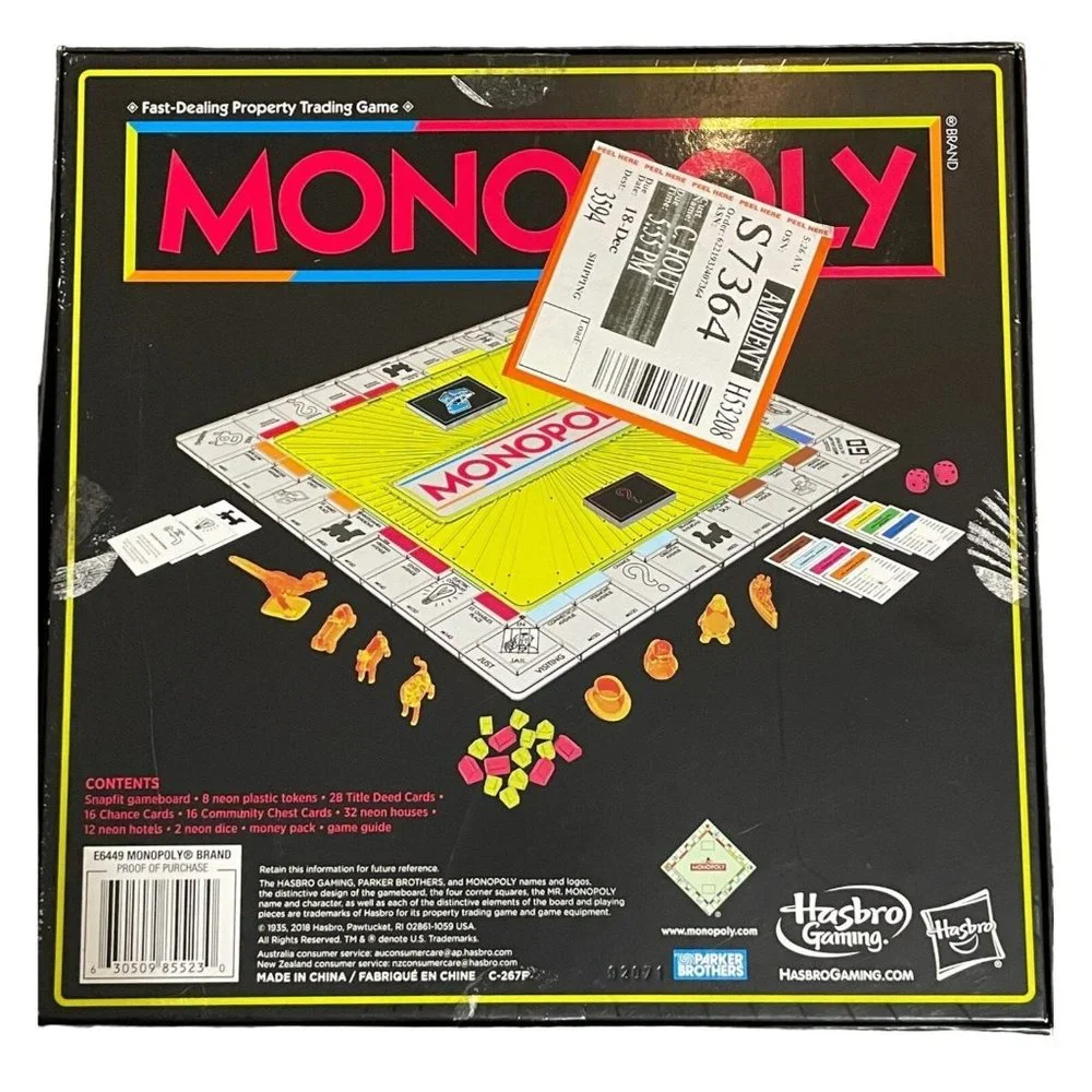 Hasbro‎ Monopoly Neon Pop Edition Family Board Game